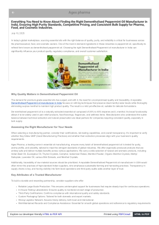 Best-Quality Oils Dementholised Peppermint oil manufacturer in India