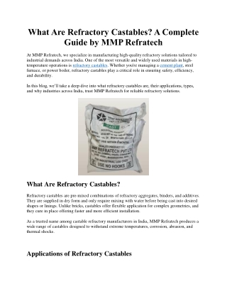 What are Refractory Castables - Blog By MMP Refratech