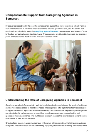 Compassionate Support from Caregiving Agencies in Somerset