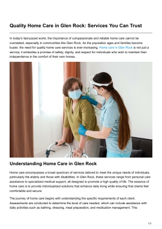 Quality Home Care in Glen Rock Services You Can Trust