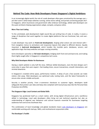 Behind the Code: How Web Developers Power Singapore’s Digital Ambitions