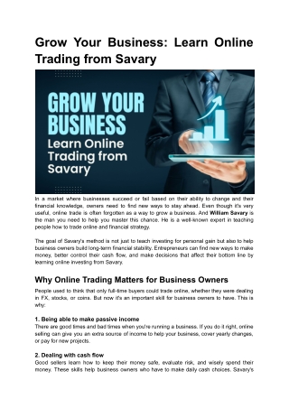 Grow Your Business_ Learn Online Trading from Savary