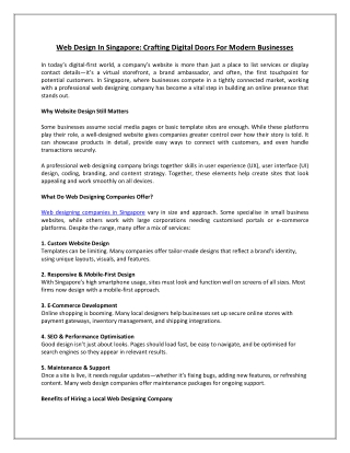 Web Design in Singapore: Crafting Digital Doors for Modern Businesses