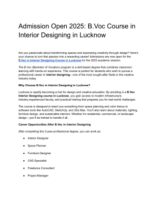 B.Voc Course in Interior Designing in Lucknow