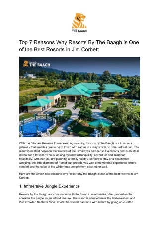 Top 7 Reasons Why Resorts By The Baagh is One of the Best Resorts in Jim Corbett