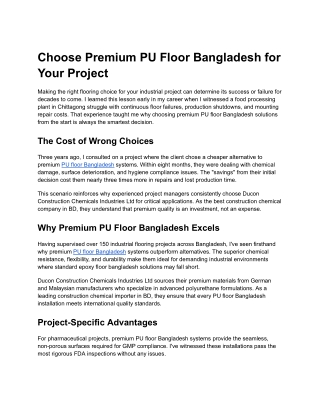 Choose Premium PU Floor Bangladesh for Your Project