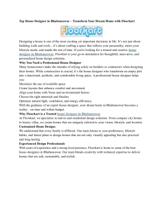 Top House Designer in Bhubaneswar – Transform Your Dream Home with Floorkart