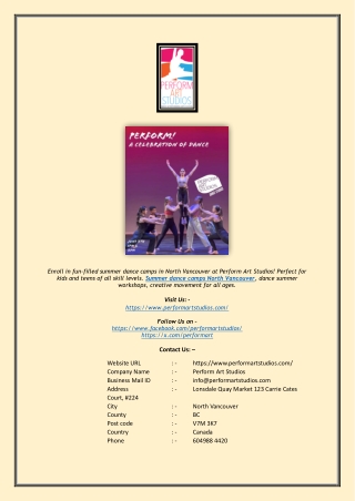 Exciting Summer Dance Camps in North Vancouver | Perform Art Studios