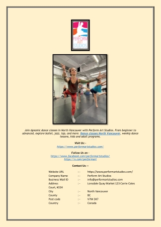 Engaging Dance Classes in North Vancouver | Perform Art Studios