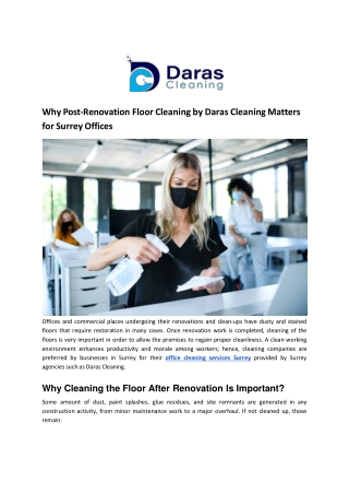 Why Post-Renovation Floor Cleaning by Daras Cleaning Matters for Surrey Offices