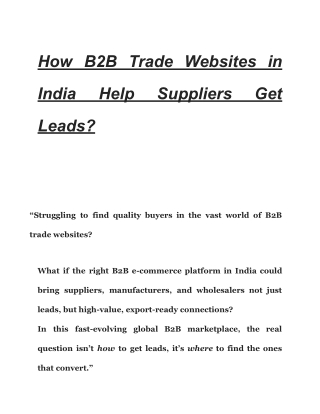 How B2B Trade Websites in India Help Suppliers Get Leads
