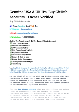 Genuine USA & UK IPs, Buy GitHub Accounts - Owner Verified