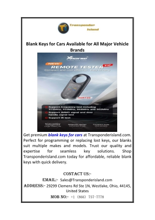 Blank Keys for Cars Available for All Major Vehicle Brands
