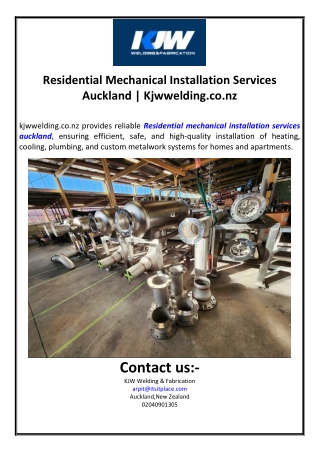 Residential Mechanical Installation Services Auckland | Kjwwelding.co.nz
