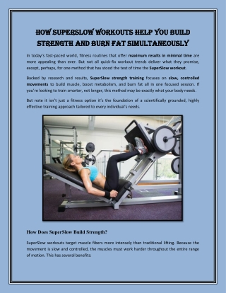 How SuperSlow Workouts Help You Build Strength and Burn Fat Simultaneously