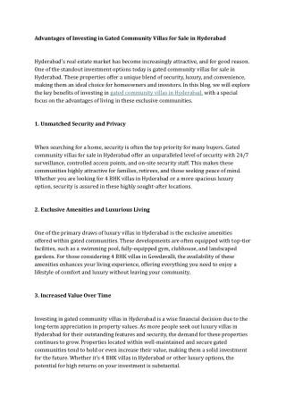 Advantages of Investing in Gated Community Villas for Sale in Hyderabad