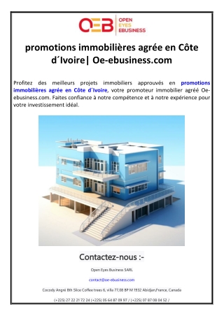 promotions immobilières agrée en Côte d´Ivoire| Oe-ebusiness.com