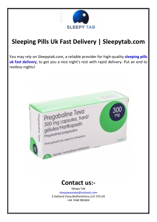 Sleeping Pills Uk Fast Delivery | Sleepytab.com