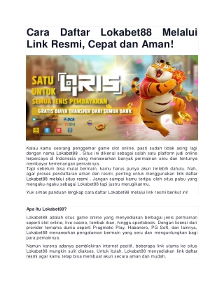 Cara Daftar Lokabet88 Melalui Link Resmi