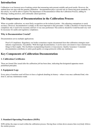 The Importance of Documentation inside the Calibration Process