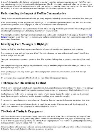 Bring Value Forward Not Buried Beneath Fluff