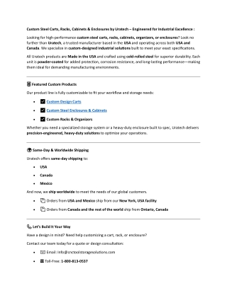 Custom design carts, racks, organizers and enclosures from Uratech
