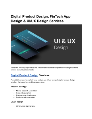 Digital Product Design, FinTech App Design & UI_UX Design Services