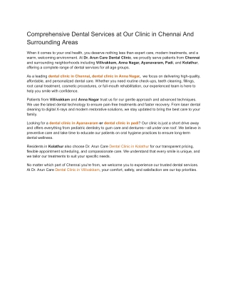 Comprehensive Dental Services at Our Clinic in Chennai And Surrounding Areas