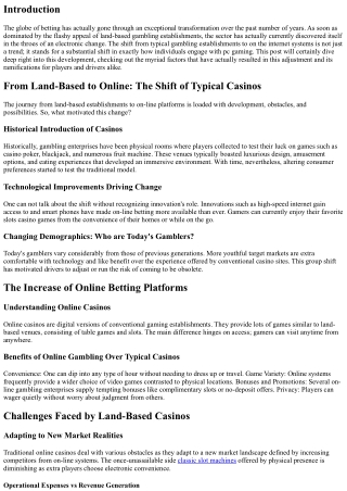 From Land-Based to Online: The Transition of Typical Gambling Establishments