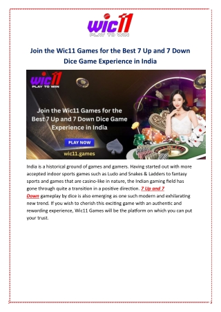 Join the Wic11 Games for the Best 7 Up and 7 Down Dice Game Experience in India