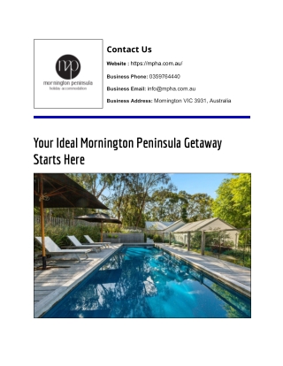 Your Ideal Mornington Peninsula Getaway Starts Here - MPHA