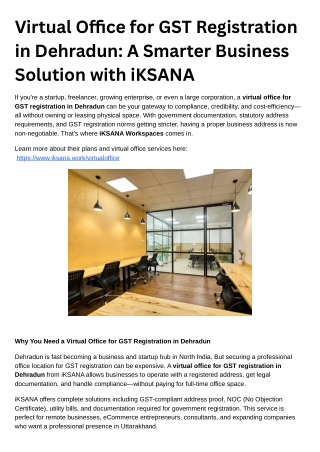 Virtual Office for GST Registration in Dehradun A Smarter Business Solution with iKSANA