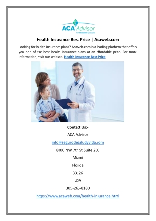 Health Insurance Best Price | Acaweb.com