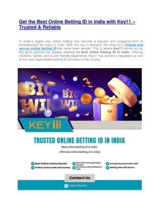 Get the Best Online Betting ID in India with Key11 – Trusted & Reliable