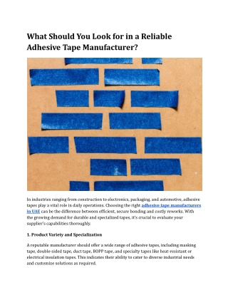 What Should You Look for in a Reliable Adhesive Tape Manufacturer