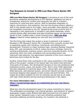 Top Reasons to Invest in JMS Low Rise Floors Sector M9 Gurgaon