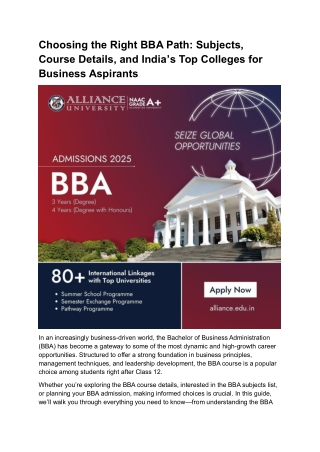 Choosing the Right BBA Path Subjects, Course Details, and India’s Top Colleges for Business Aspirants