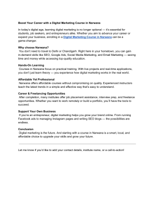Boost Your Career with a Digital Marketing Course in Narwana