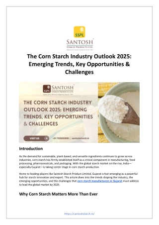 The Corn Starch Industry Outlook 2025 Emerging Trends, Key Opportunities Challenges