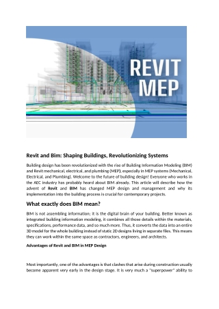 Revit MEP & BIM Shaping Buildings, Revolutionizing Systems