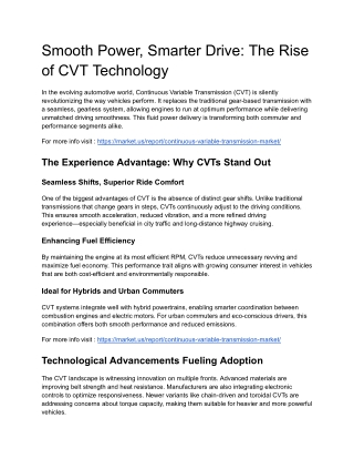 Continuous Variable Transmission Market