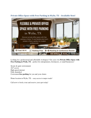 Private Office Space with Free Parking in Wylie