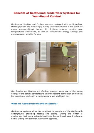 Benefits of Geothermal Underfloor Systems for Year-Round Comfort