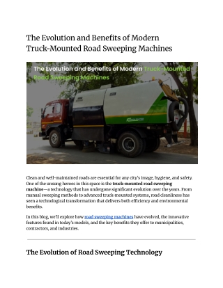 The Evolution and Benefits of Modern Truck Mounted Road Sweeping Machines