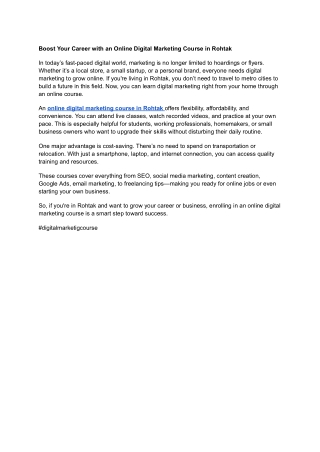 Boost Your Career with an Online Digital Marketing Course in Rohtak