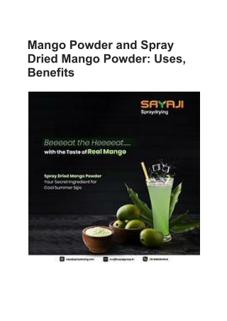 Mango Powder and Spray Dried Mango Powder_ Uses, Benefits