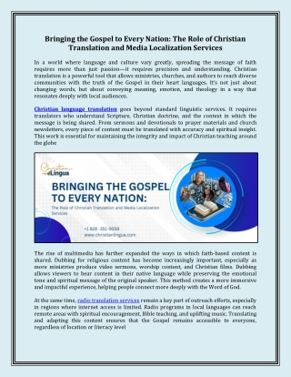 World's Largest Christian Translation Service Provider Christian Lingua