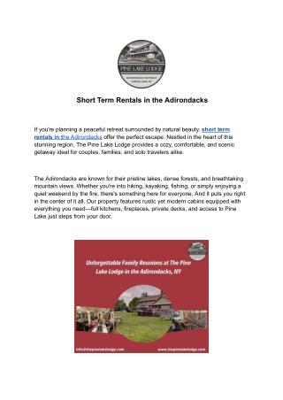 Short Term Rentals in the Adirondacks