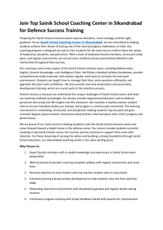 Achieve Your Defence Dreams with Sainik School Coaching in Sikandrabad Today