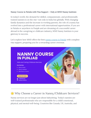Nanny Course in Patiala with Visa Support